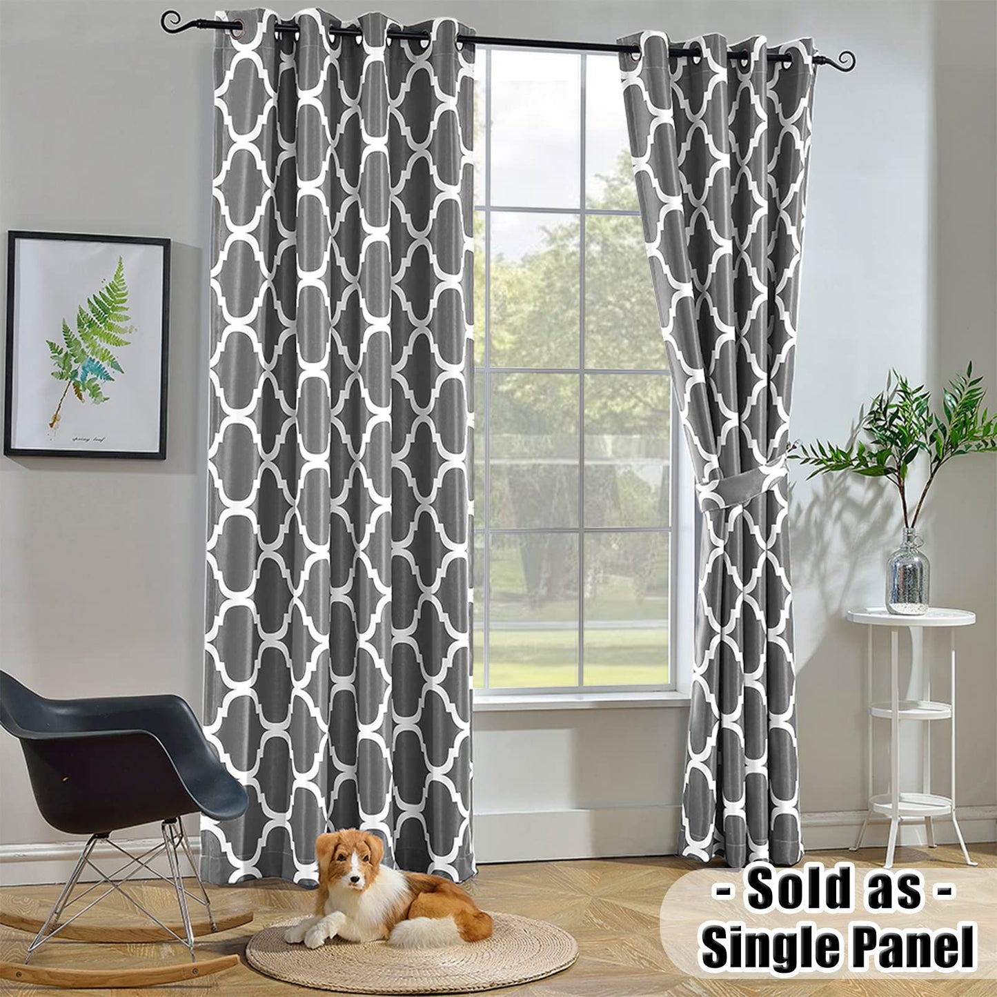 Melodieux Moroccan Fashion Room Darkening Blackout Grommet Top Curtains, 52 by 63 Inch, Grey (1 Panel)