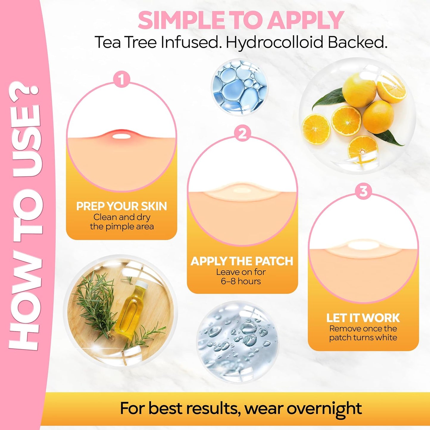 Hydrocolloid Acne Patches - Clear Pimple Patch with Salicylic Acid & Tea Tree Oil | 96 Count, 3 Sizes