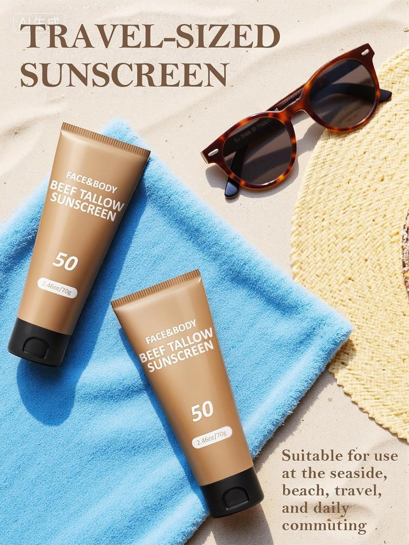 Beef Tallow Sunscreen - Natural Reef Safe Sunblock for Face & Body | Non-Greasy, Travel-Friendly, 3-Pack