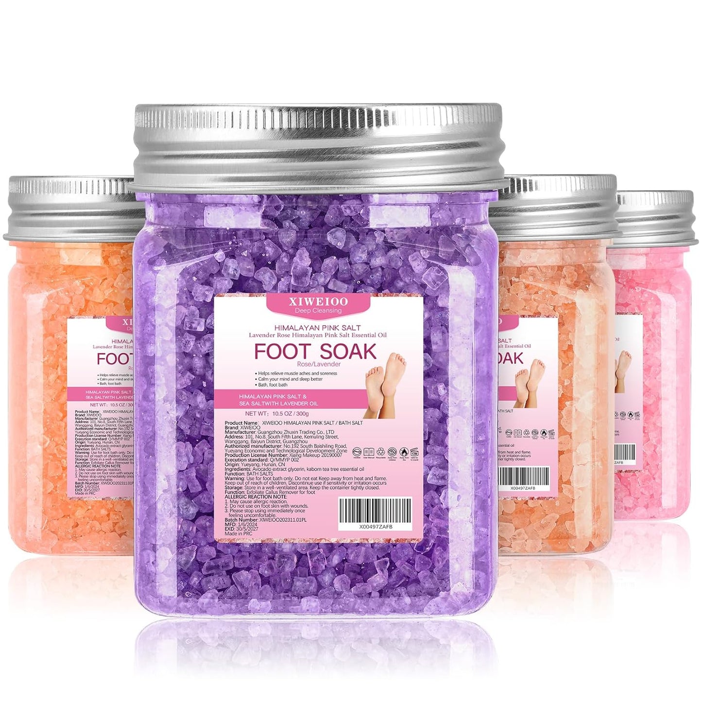 Himalayan Pink Salt Foot Soak Salts Kit - Tea Tree & Lavender | 4 Pack for Softening Calluses & Relaxation