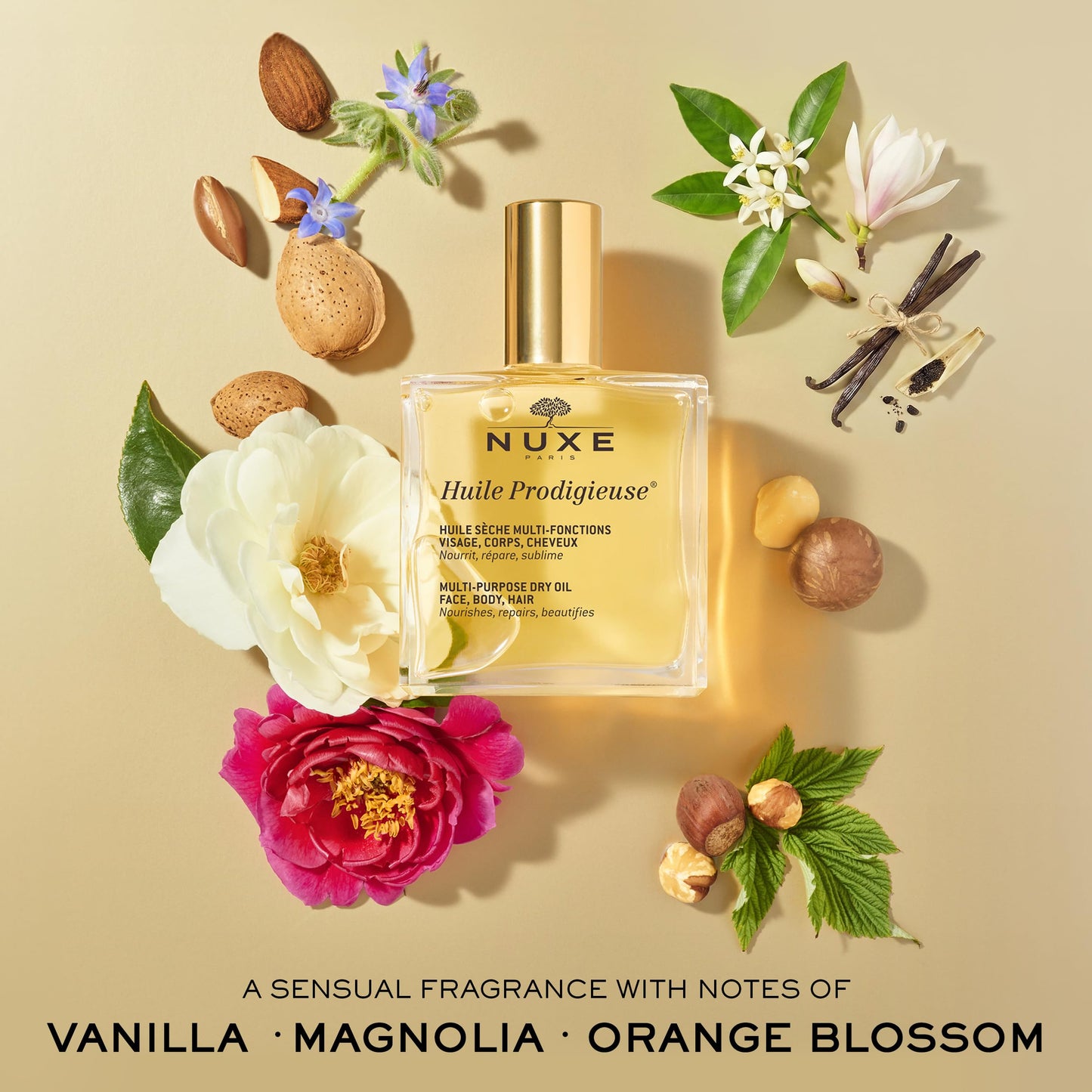 NUXE Huile Prodigieuse Multi-Purpose Dry Oil with 7 Botanical Oils for Radiant Glow and Hydration for Face, Body & Hair, 1.6 Fl Oz