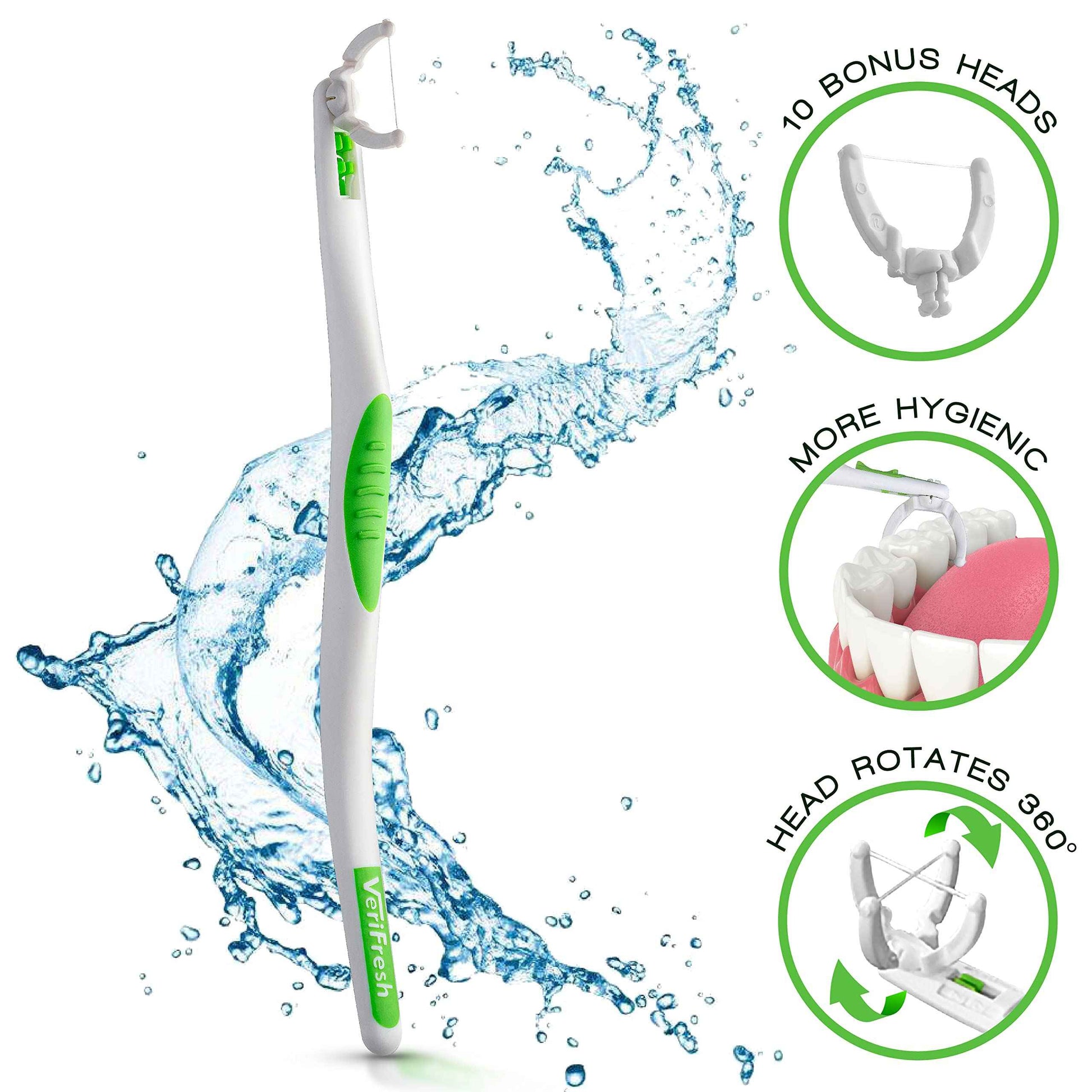 VeriFloss Dental Flosser with 10 Head M Refill + 20 Head S Refill - Teeth flossers for Adults & Kids - Ergonomic Swivel Head