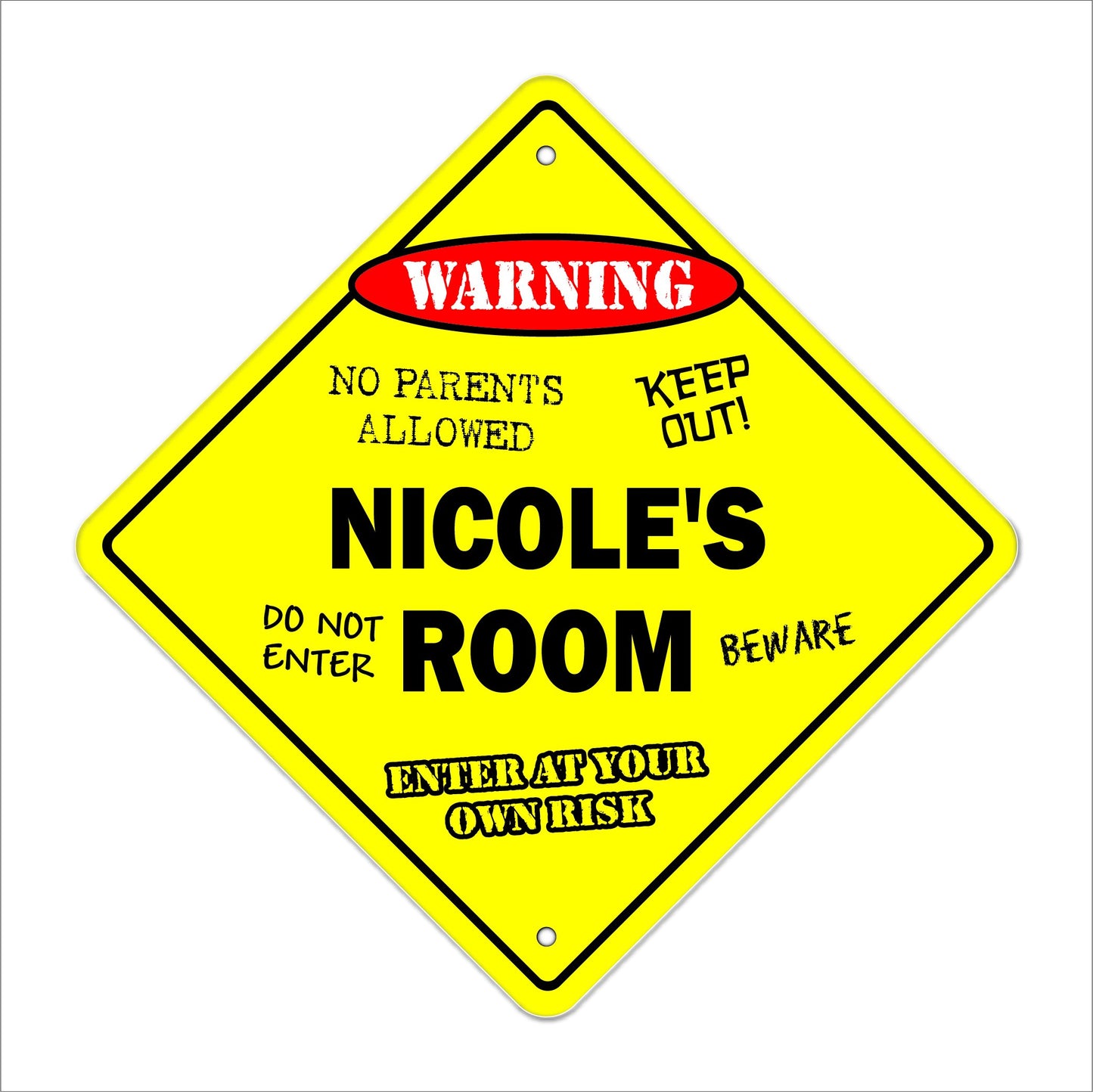 Nicole's Room Sign Crossing Zone Xing | Indoor/Outdoor | 12" Tall Kids Bedroom Decor Door Children's Name boy Girl
