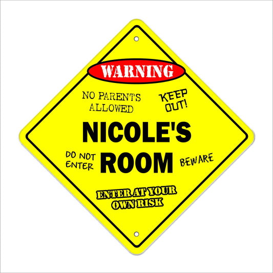 Nicole's Room Sign Crossing Zone Xing | Indoor/Outdoor | 12" Tall Kids Bedroom Decor Door Children's Name boy Girl