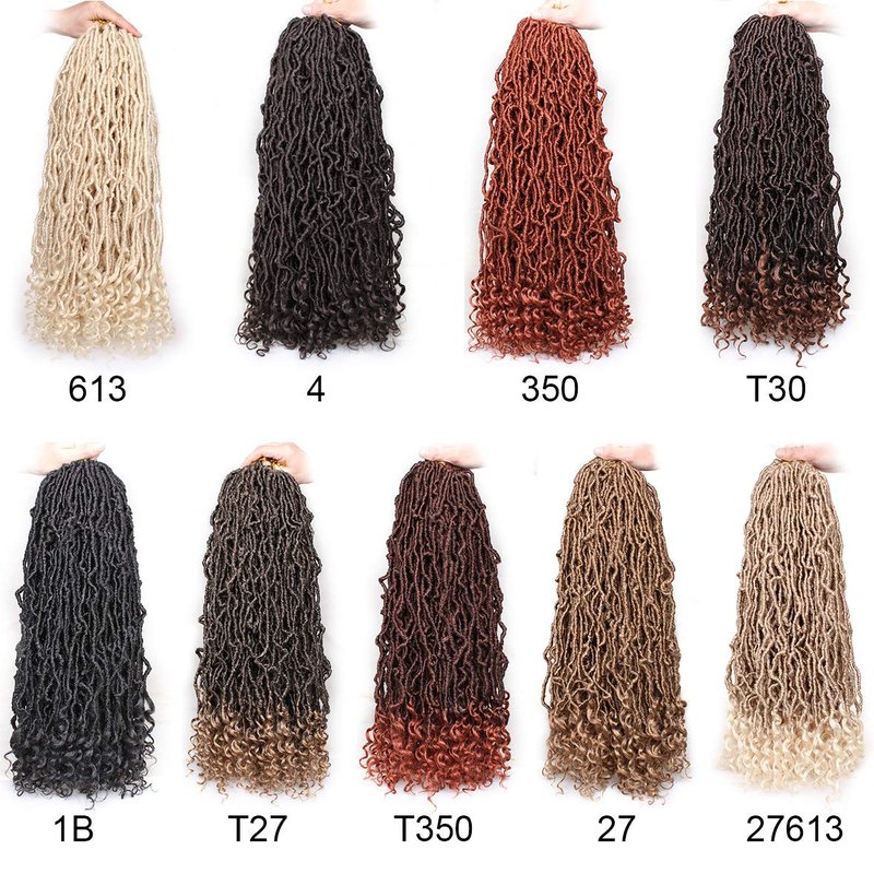 Leeven 24 Inch Goddess New Faux Locs Crochet Hair 7 Packs Long Soft Locs Crochet Braids Hair With Curly Ends Natural Black Synthetic Bohemian Locs Braiding Hair for Women 12 Strands/Pack 1B#