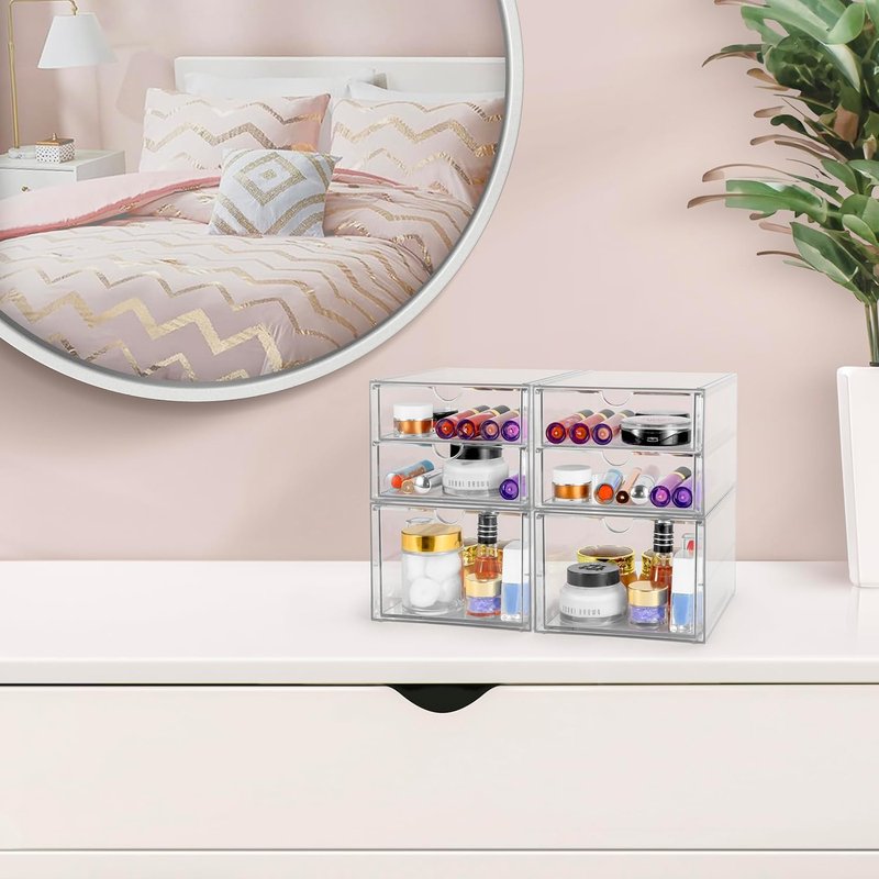 Acrylic Makeup Organizer With 6 Drawers - Stackable Storage Bins for Makeup, Office Supplies & Jewelry | Clear Design