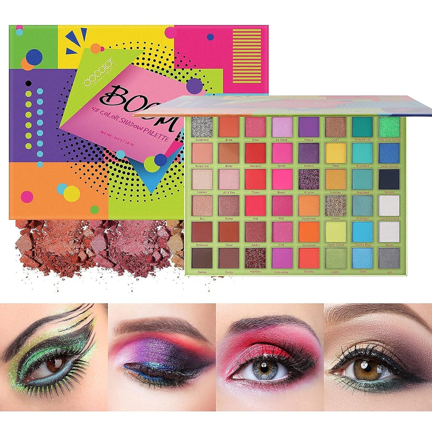 Docolor 17-Piece Colorful Makeup Brush Set & 48-Color Ultra Pigmented Eyeshadow Palette - Matte, Shimmer, Waterproof