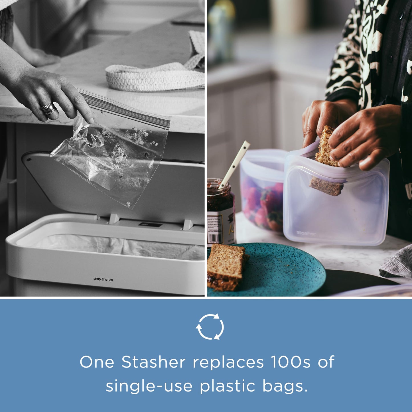 Stasher Silicone Reusable Storage Bag, Sandwich Bag, Freezer Bags, Microwave, Dishwasher, Oven Safe, Sous Vide, Lunch Container, Eco Friendly, Leak-free, Food Storage Bags, 28 oz, Tie Dye Blue