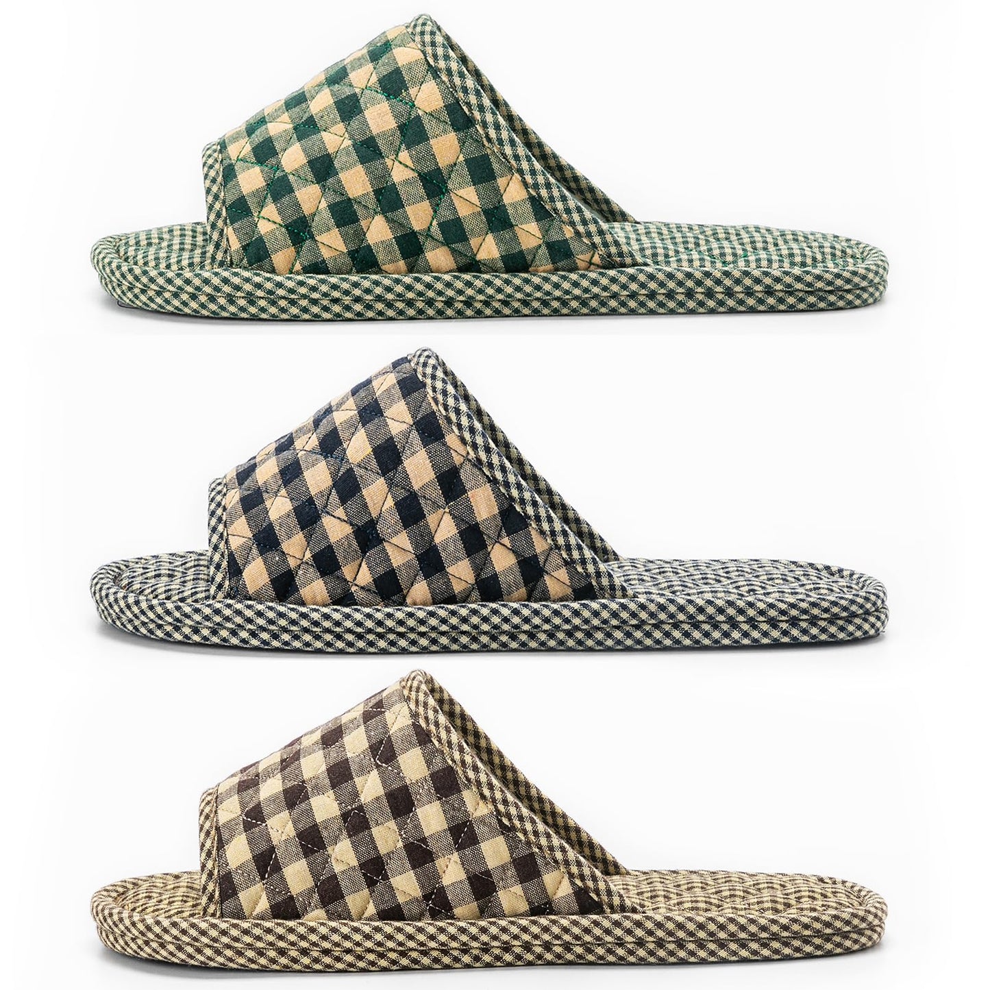 biroris 3 Pairs Plaid House Slippers for Men, Open Toe Indoor Slippers Comfortable Washable Portable Foldable Guest Travel Hotel Airplane Spa Slippers
