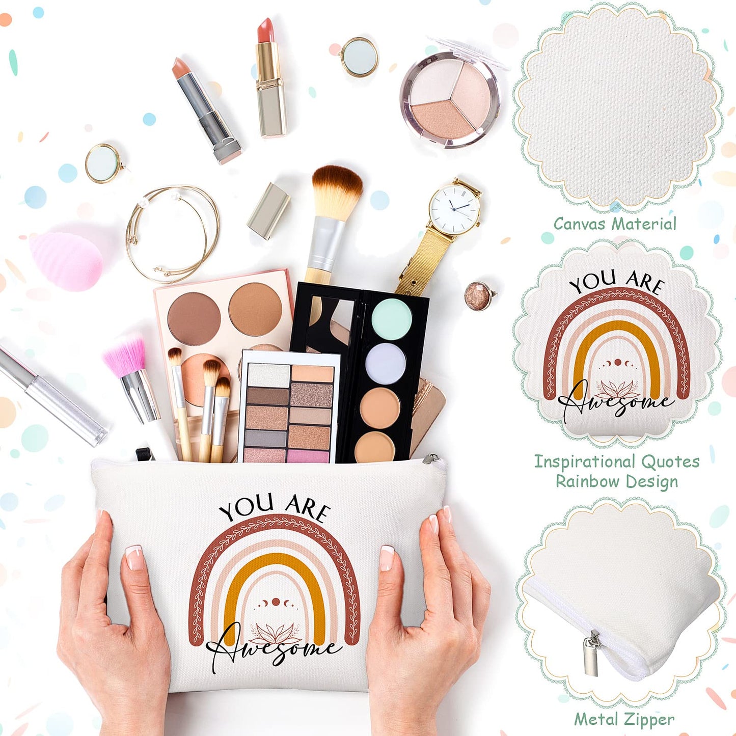 Coume 20 Pcs Inspirational Canvas Makeup Bag Cosmetic Bag Zipper Travel Toiletry Pouch Bulk Thank You Gift for Women Coworker Employee Appreciation Beginning of The Year Gifts Vet Tech(Rainbow)