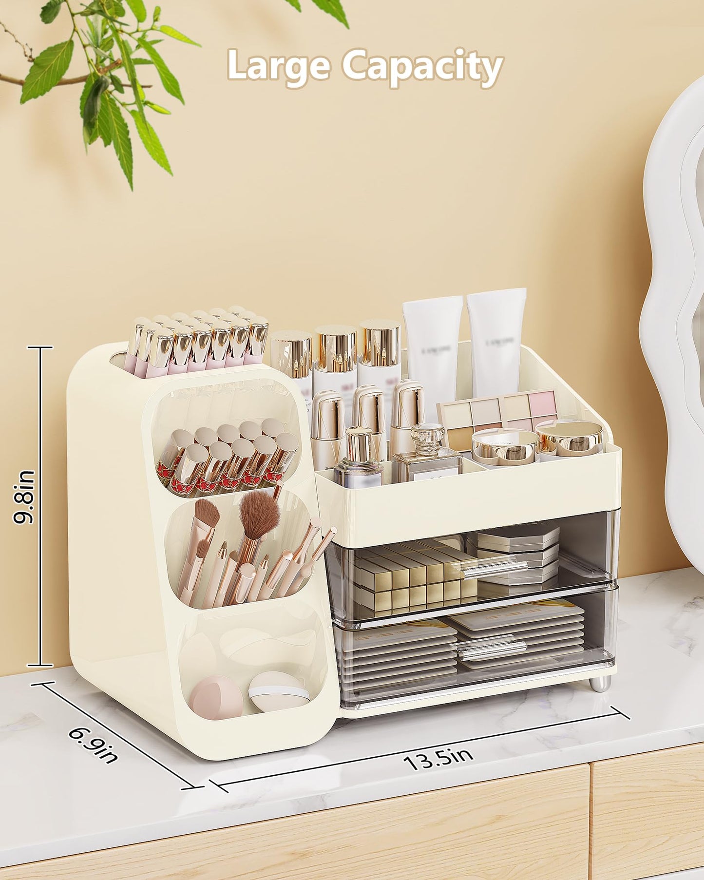 Anylady Large Capacity Makeup Organizer Countertop with Makeup Brush Holder for Vanity, Thickened Material, Bathroom Countertop Organizer Skin Care Perfumes Storage, Teen Girl Gifts for 13-25 Year