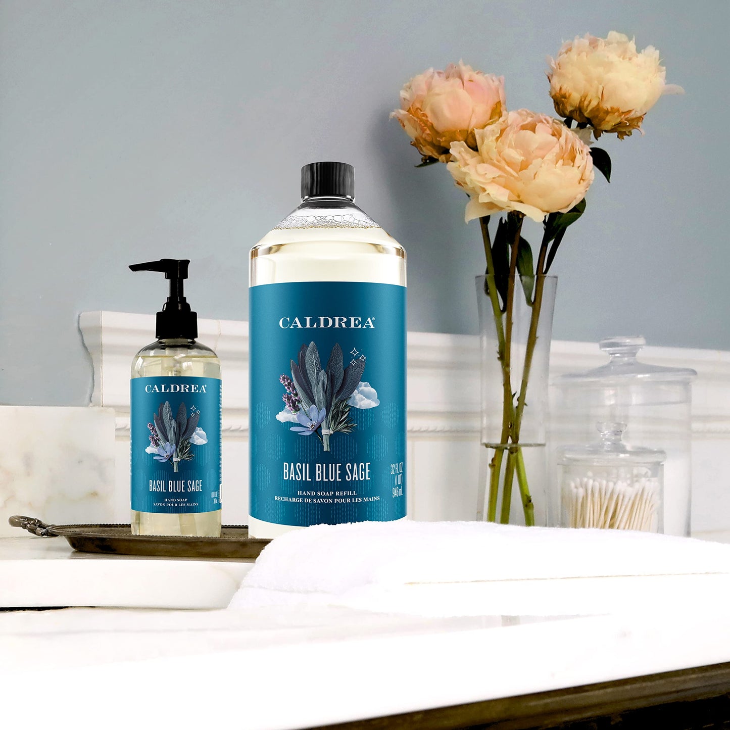 Caldrea Hand Soap Refill, Aloe Vera Gel, Olive Oil And Essential Oils To Cleanse And Condition, Basil Blue Sage Scent, 32 Oz