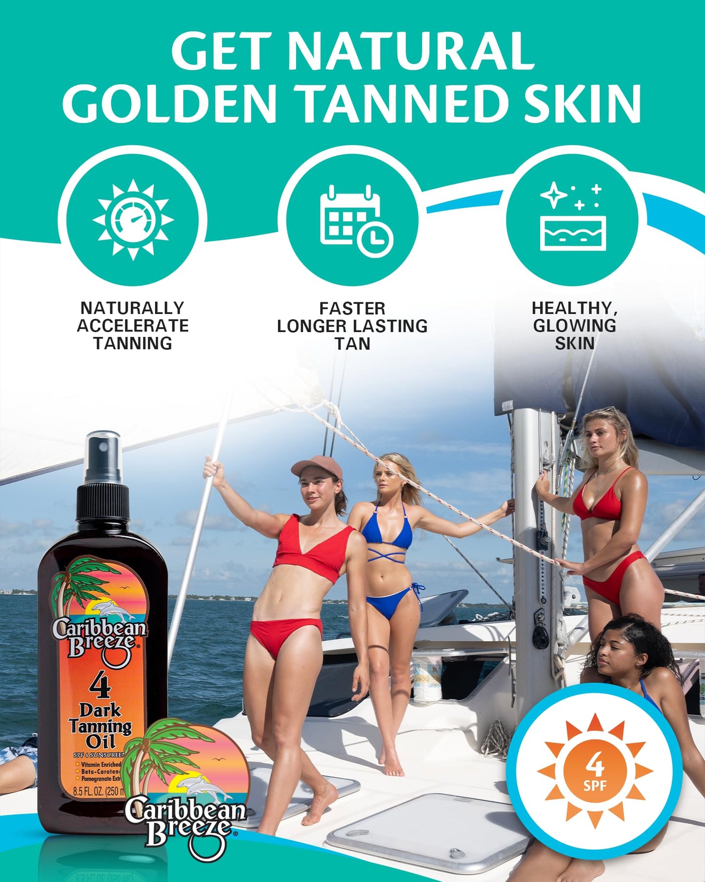 Caribbean Breeze SPF 4 Dark Tanning Oil Intensifier, Tanning Accelerator Outdoor with Mango Lime Fragnance, Rich in Anti Oxidants, Beta-Carotene, and Pomegranate Extracts, 8.5 oz (250 ml)