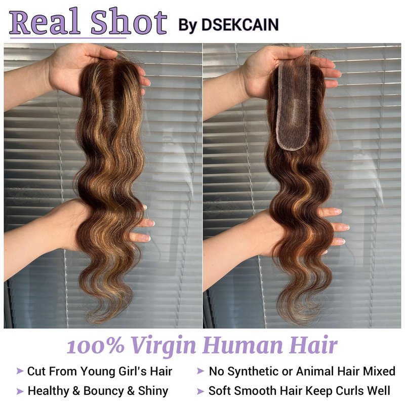 DSEKCAIN P427# Highlight Honey Blonde 2x6 Body Wave Lace Closure 100% Real Human Hair 16 Inch Transparent hd 2x6 Lace Closure