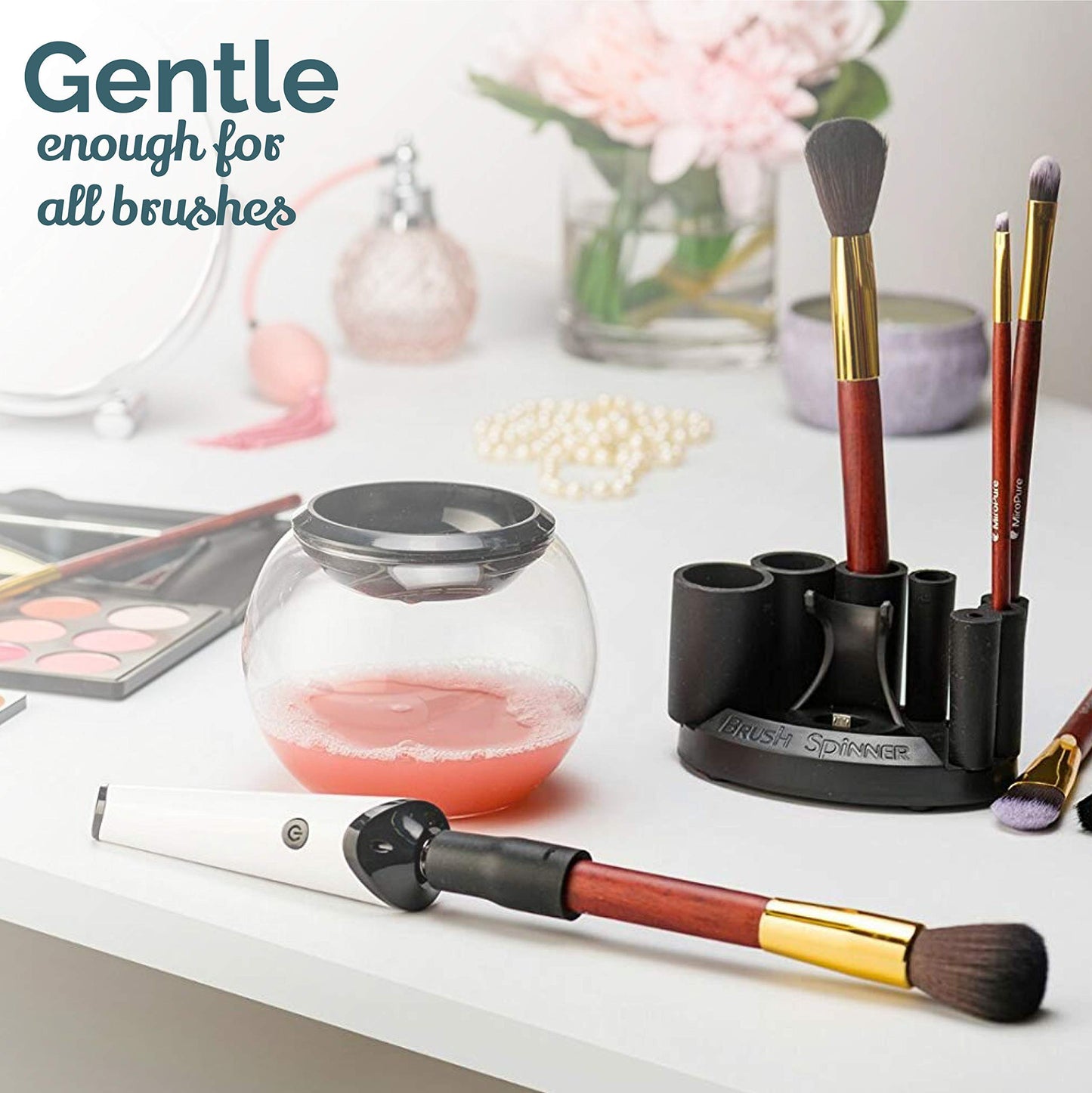 Luxe Electric Makeup Brush Cleaner Machine with Cleaning Solution - USB Charging Station, Automatic Brush Washer and Dryer - 3 Adjustable Speeds for Easy Cleaning - Complete Set for Hygienic Brushes