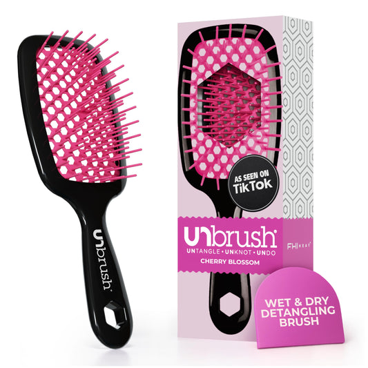 FHI Heat UNbrush Detangling Brush for Pain-Free Brushing on All Wet or Dry Hair Types — Durable DuoFlex Anti-Static Bristles, Lightweight Handle, Vented Hair Brush, Cherry Blossom