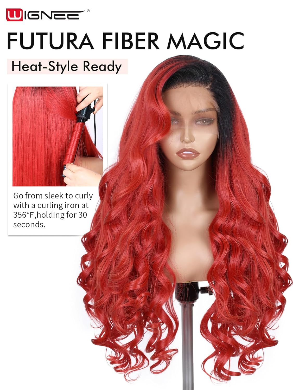 WIGNEE 13x6 Synthetic Lace Front Wig - 28" Long Straight Red Wig | Pre-Plucked, Glueless Design for Daily Wear
