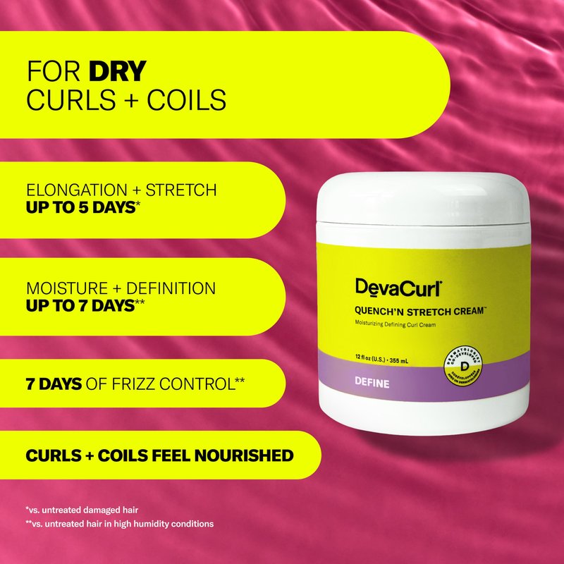 DevaCurl Quench'n Stretch Cream Mositurizing Defining Curl Cream, 12 oz | Improves Curl Definition | Non-Crunchy | Non-Stiff