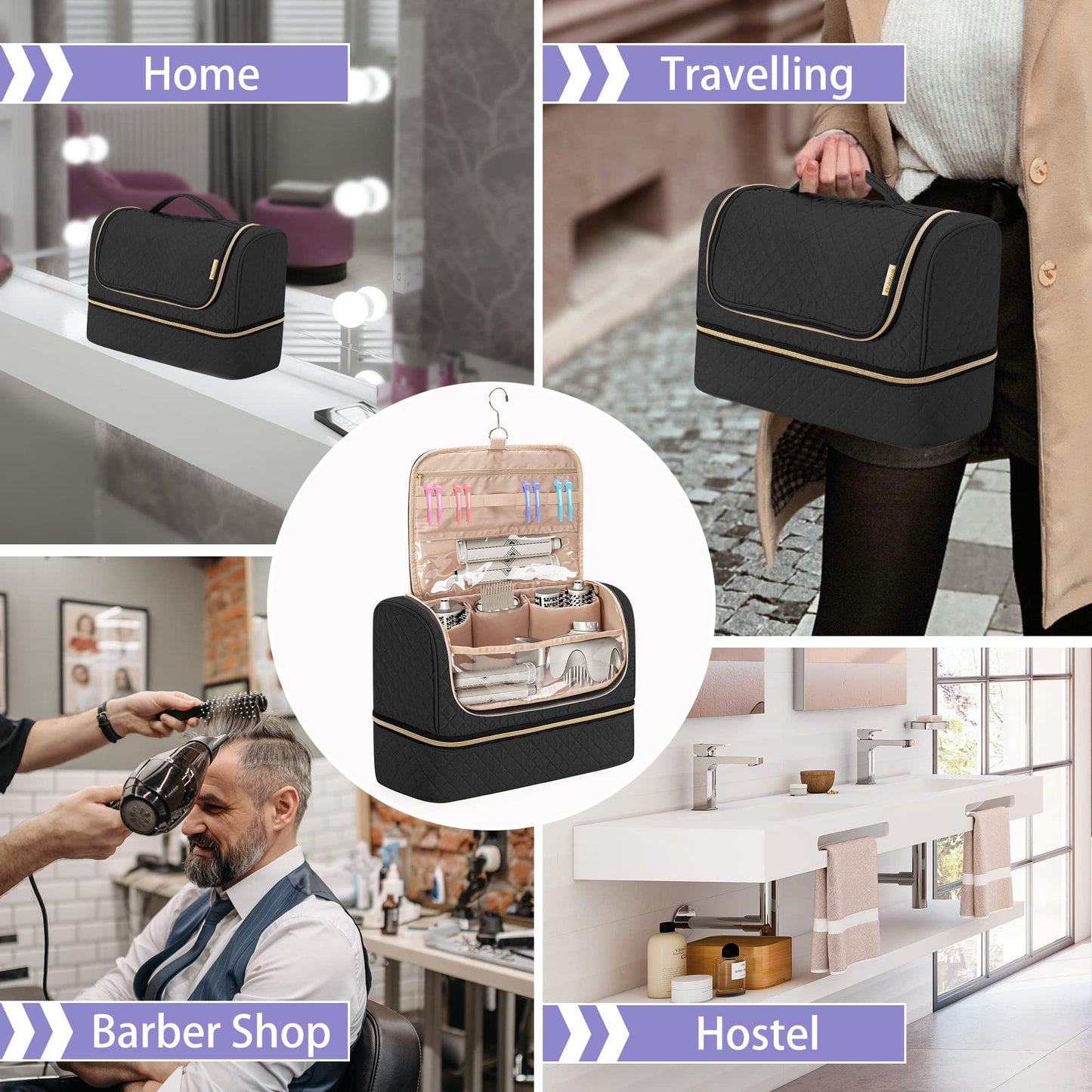 Yarwo Large Airwrap Storage Bag Compatible for FlexStyle Styling (HD 430/440), Double Layers Travel Case Box for Flexstyle/Airwrap and Hair Styler Attachments, Black (Bag Only)