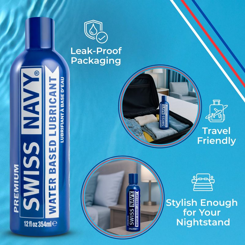 Swiss Navy Premium Water-Based Lubricant - 12 oz - Lubricating Gel for Men, Women & Couples - Toy Safe - Non-Staining Formula - Compatible with Latex & Condoms