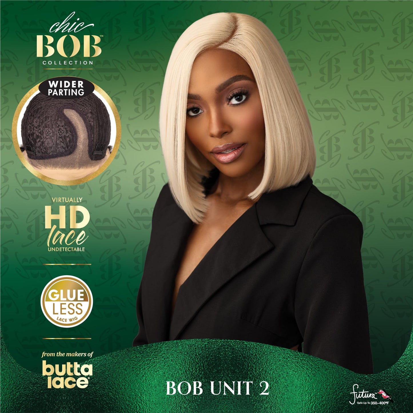 Sensationnel Chicbob Lace Frontwig - Bob Unit 2 Face Framing Glueless Wig Wide 5 Inch Deep Part Synthetic Preplucked Hairline (ICYBLONDE)