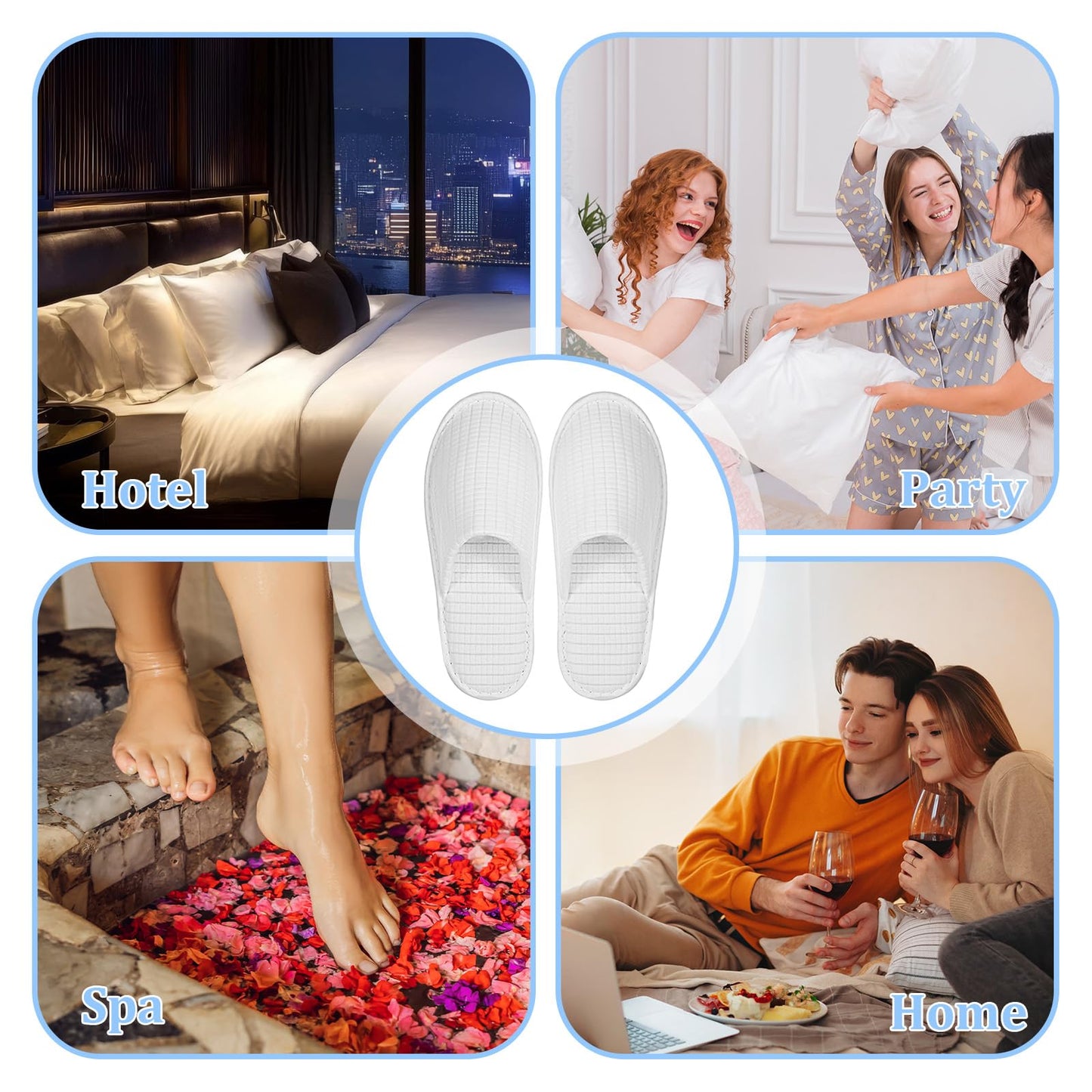 YQQYG 10 Pairs White Spa Slippers for Women and Men, Universal Bulk Disposable Slippers for Guests, Non-Slip Disposable Hotel Slipper Indoor Slipper for Travel Home Salon Hotel Bathroom