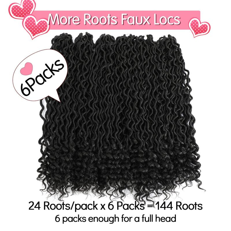 Karida Faux Locs Crochet Hair 24 Inch, 8 Packs Pre Looped Goddess Locs Crochet Hair, Wavy Crochet Faux Locs With Curly Ends, Boho Faux Locs Crochet Hair For Black Women (24 inch, 1B#)