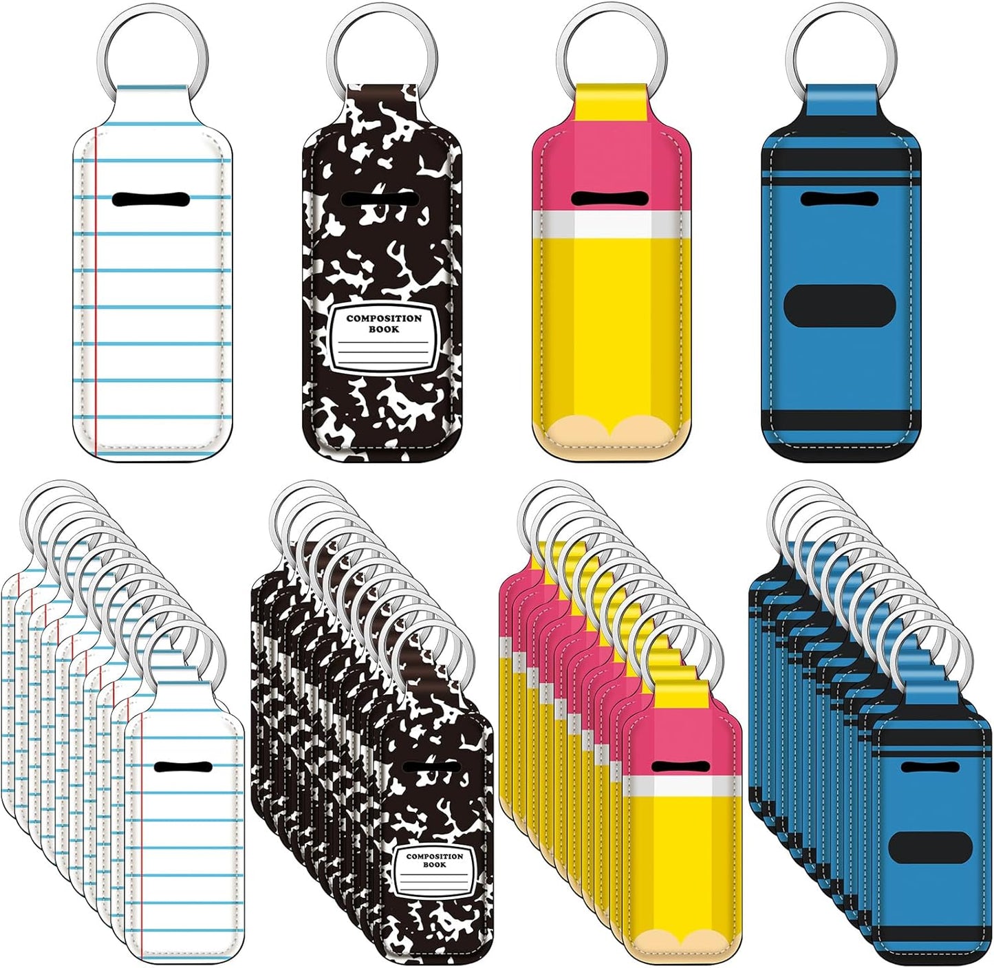 40 Pcs Crayon Pencil Composition Notebook Gift Set - Portable Lip Gloss & Keychain Holder Pouch