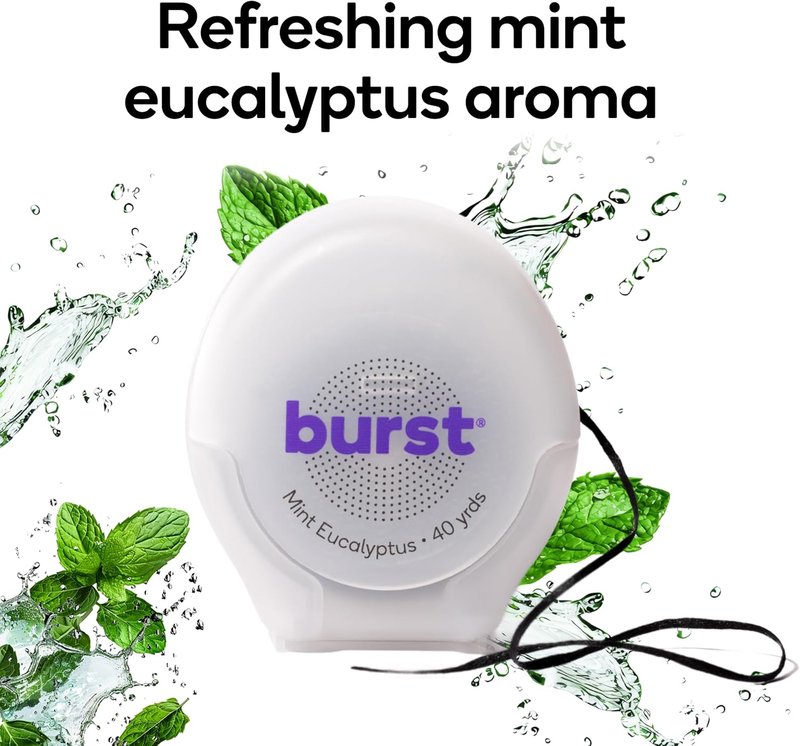 BURST Expanding Dental Floss - Mint Eucalyptus | 240 Yards of Stain-Absorbing, Vegan Floss with Xylitol