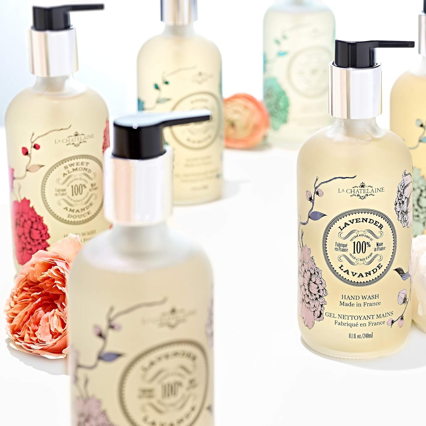 La Chatelaine Hand Wash & Lotion Set - Sulfate-Free Shea Butter Formula | 2 x 8.1 oz. Frosted Glass Bottles (Lavender)