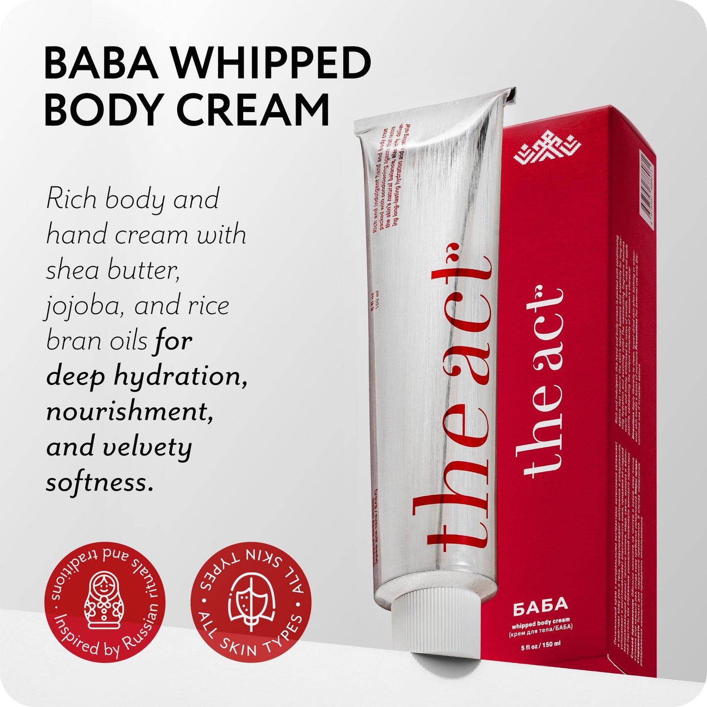 The Act BABA Whipped Body Cream – Deep Moisturizing Natural Shea Butter Hand & Body Lotion for Women & Men, Soothes Dry Skin, Nourishes & Restores, Gift for Sensitive Skin, 5 Fl Oz
