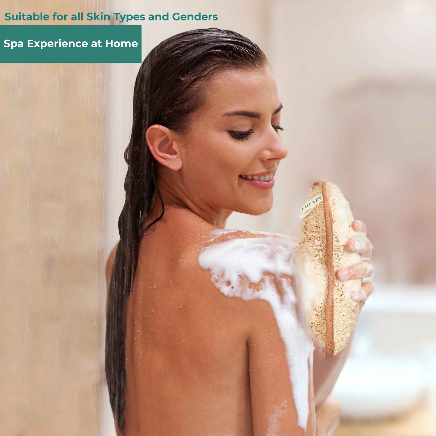 LUFAFY Large Premium Natural Dual Sided Loofah Sponge (3 - Pack), Exfoliating Body Scrubber, 100% Plant-Based Shower Luffa Sponge, Bath Loofah for Women and Men