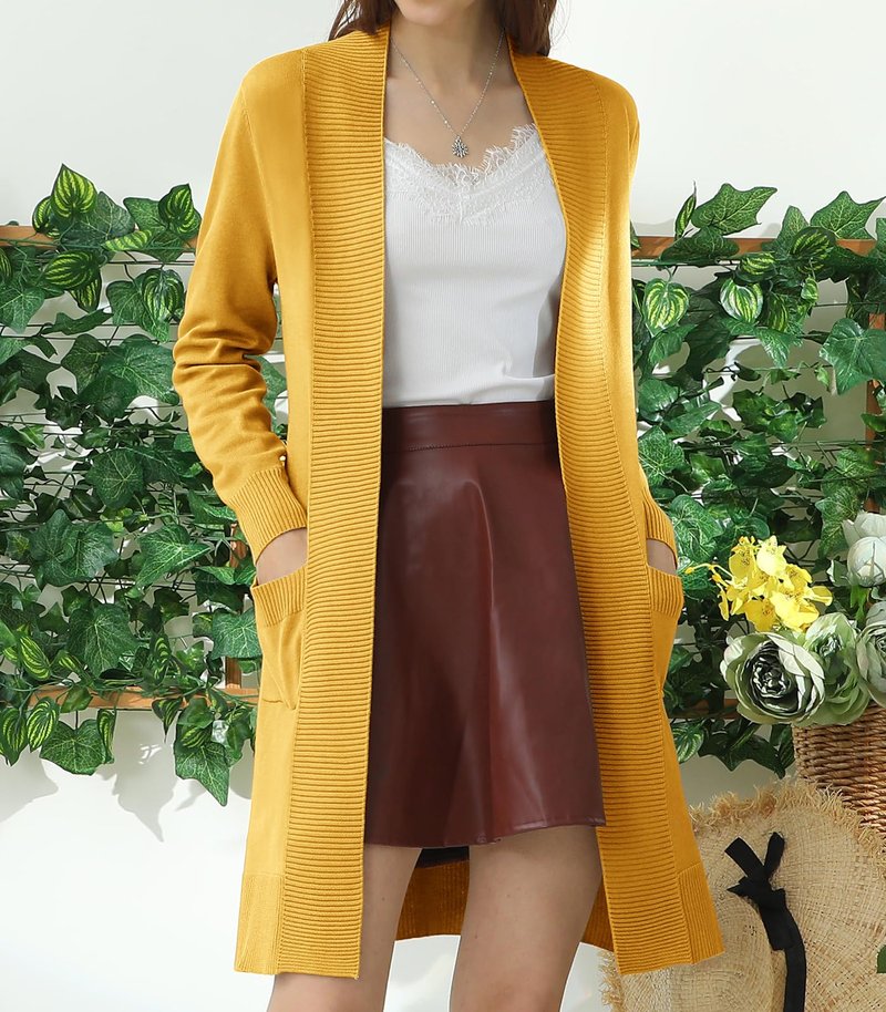 JJ Perfection Womens Casual Long Knit Cardigan Long Sleeve with Pockets Lightweight Open Front Sweater Jacket with Plus Size