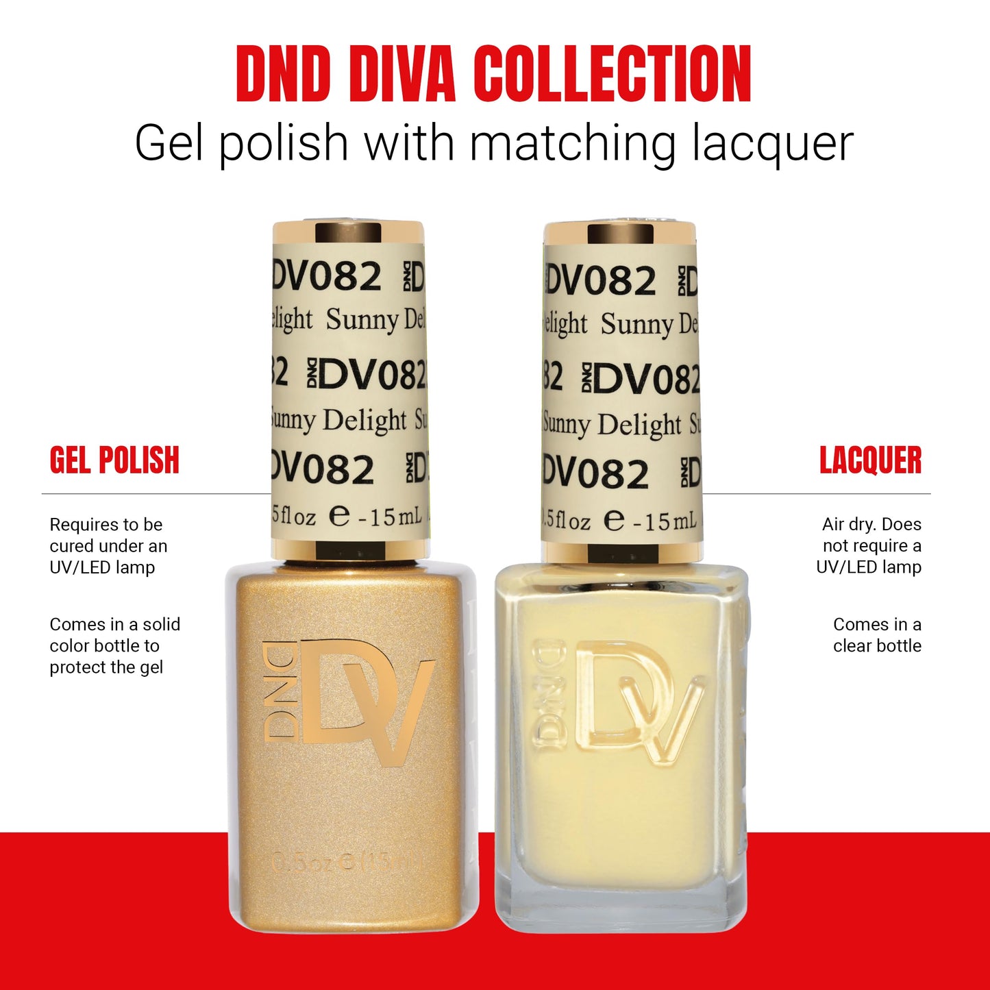 DND Gel Polish Set, Coquette Collection, UV/LED Gel Polish and Air Dry Nail Lacquer, Matching Chip-Free Polish Duo, 082 Sunny Delight, 0.5 Fl Oz