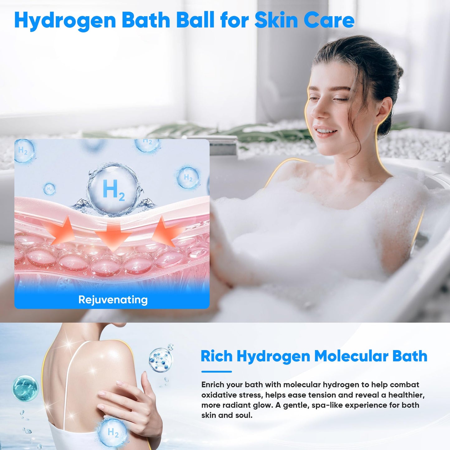 Hydrogen Bath Ball Tablets Bombs for Muscle & Stress Relief – H2 Molecular Hydrogen Bombs for Spa & Hydrogen-Rich Water Soaking, Reusable Design for Full Body, Foot, or Hand Bath