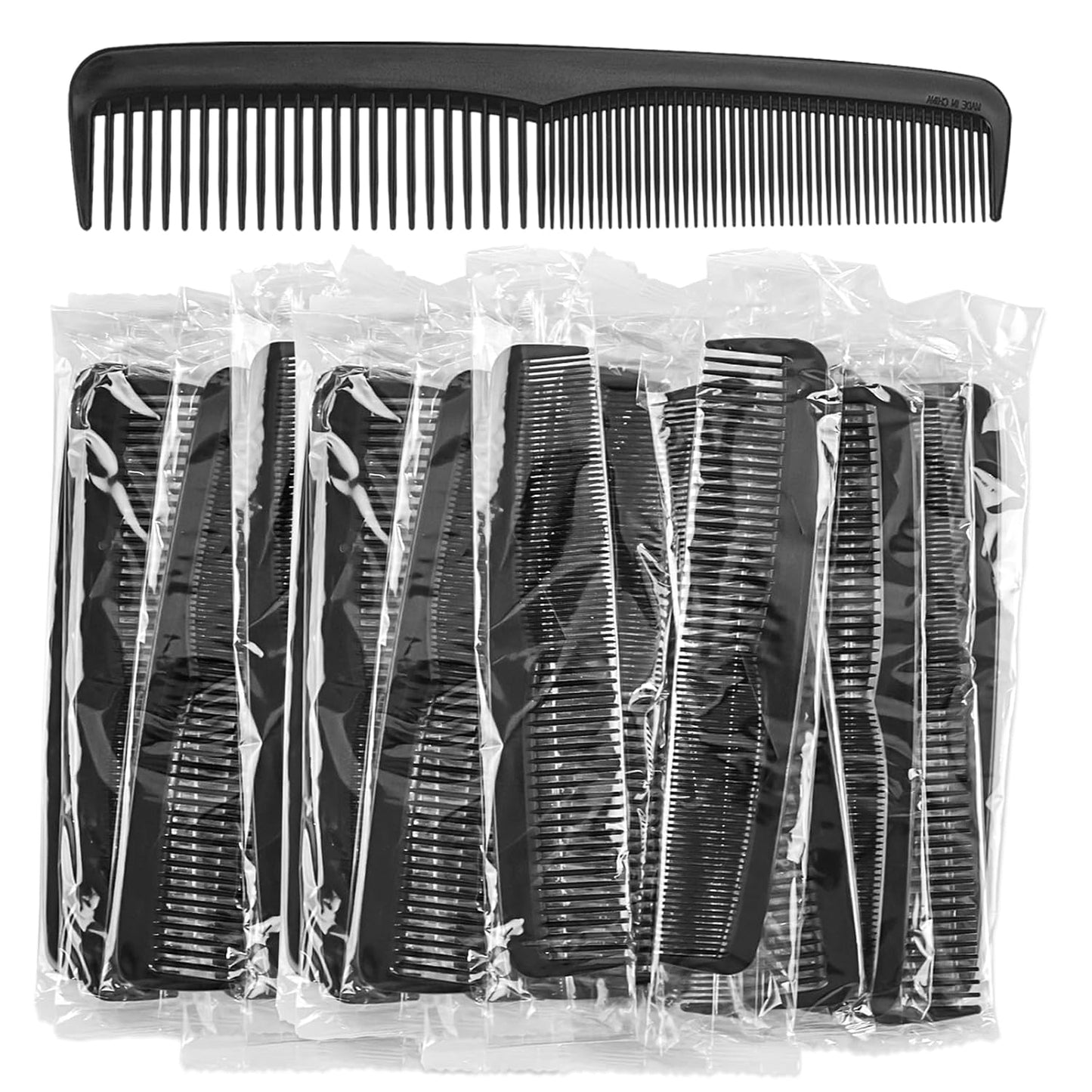 Double Tooth Hair Pocket Combs - 200 Individually Wrapped Black Combs for Charity & Care Packs