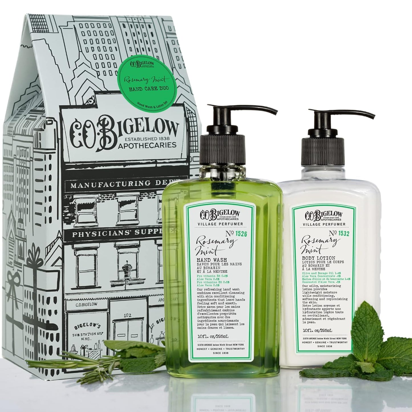 C.O. Bigelow Rosemary Mint Hand Care Gift Set - Hand Wash & Lotion | 10 Fl Oz, Moisturizing Duo