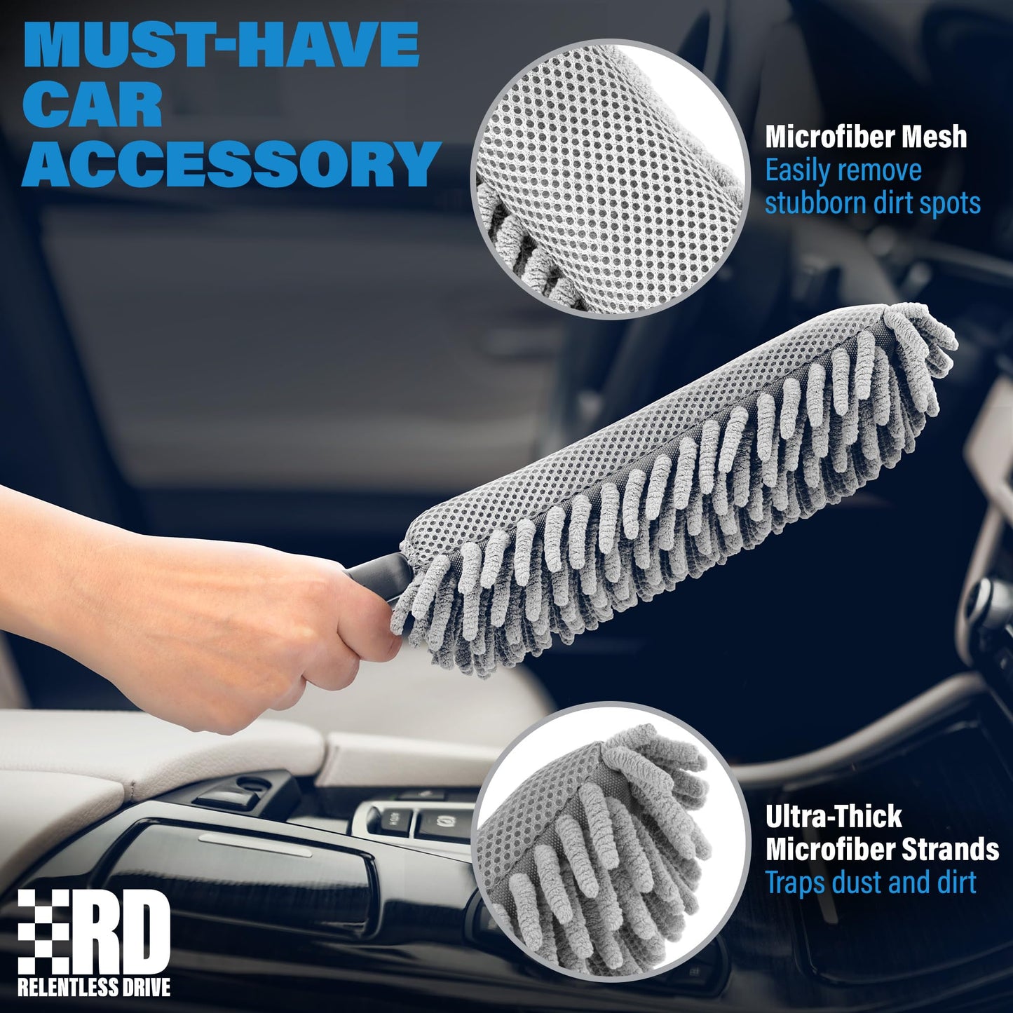 Professional Car Duster Interior - Car Accessories for Women and Men (Lint & Scratch Free)
