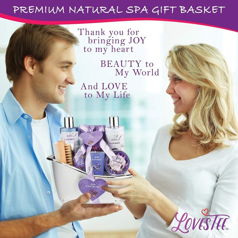 Lavender Spa Gift Basket - Relaxing Bath & Body Set for Women | Includes Candle, Essential Oil, Scrub & Lotion