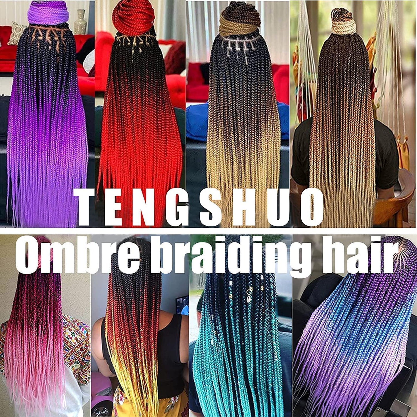 TENGSHUO FLY Rainbow Braiding Hair Extensions 6 Packs/24 Inch Synthetic Jumbo Ombre Box Braiding Hair for Women(in Black, Yellow, Orange, Green, Red, Purple, Blue) (24" 6 Pack)