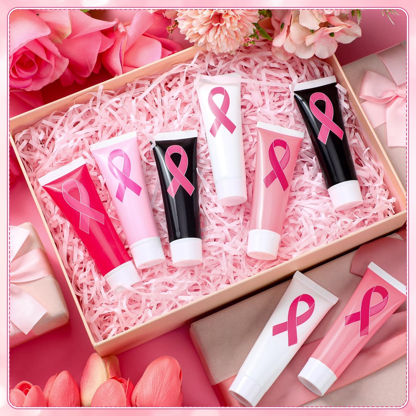 Heigble 50 Pcs Christmas Hand Cream Gifts Bulk Breast Cancer Awareness Hand Cream Gifts Pink Ribbon Favors Accessories Favors Breast Cancer Awareness Month Support Survivors Christmas Party Supplies