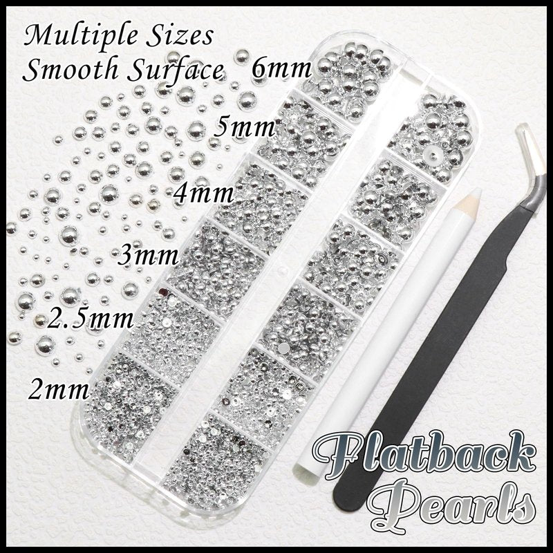 BELICEY 2 Boxes 3D Nail Charms Mix Silver Star Cross Planet Saturn Charms for Nails Silver Flatback Nail Pearls Nail Decoration Gems Pearls for Nails Jewelry for DIY Nail Art Supply Accessories Crafts