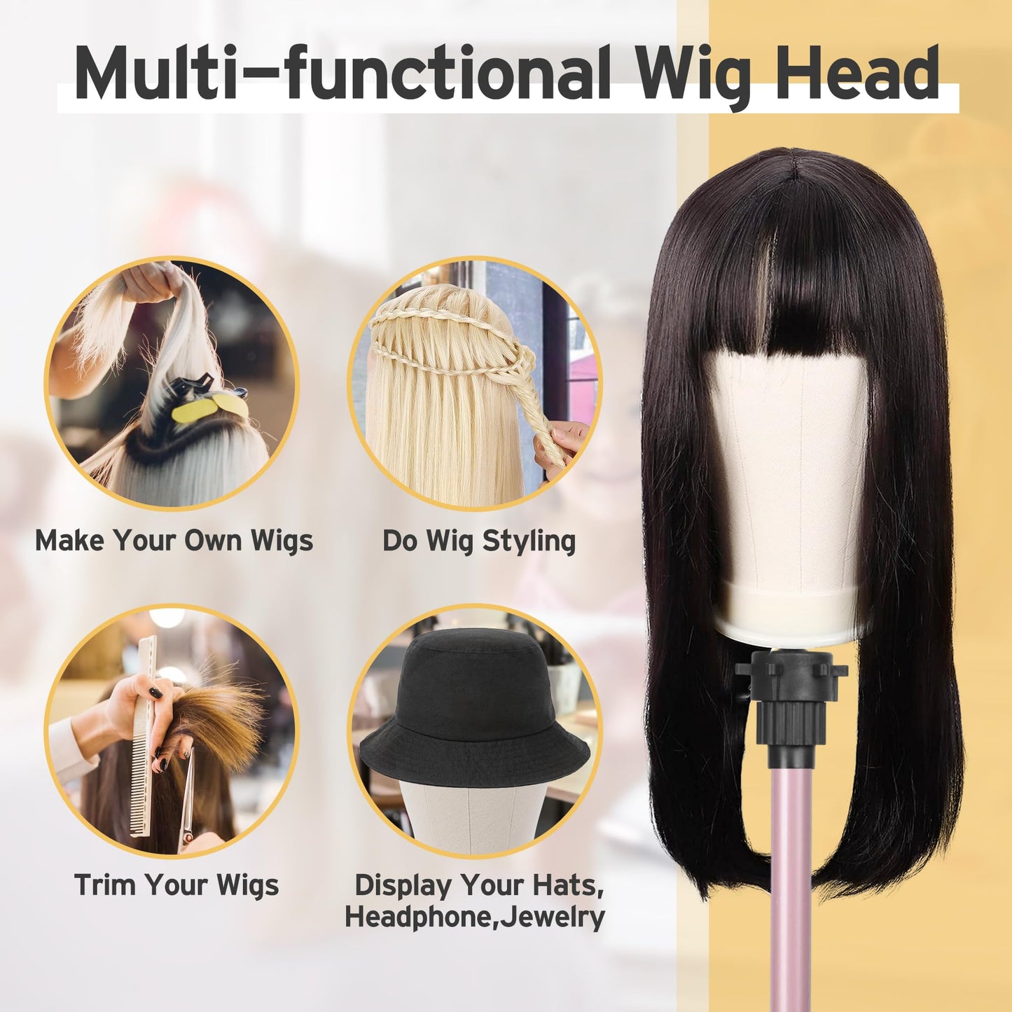 Klvied Wig Mannequin Stand with Head for Desktop,Rose Golden