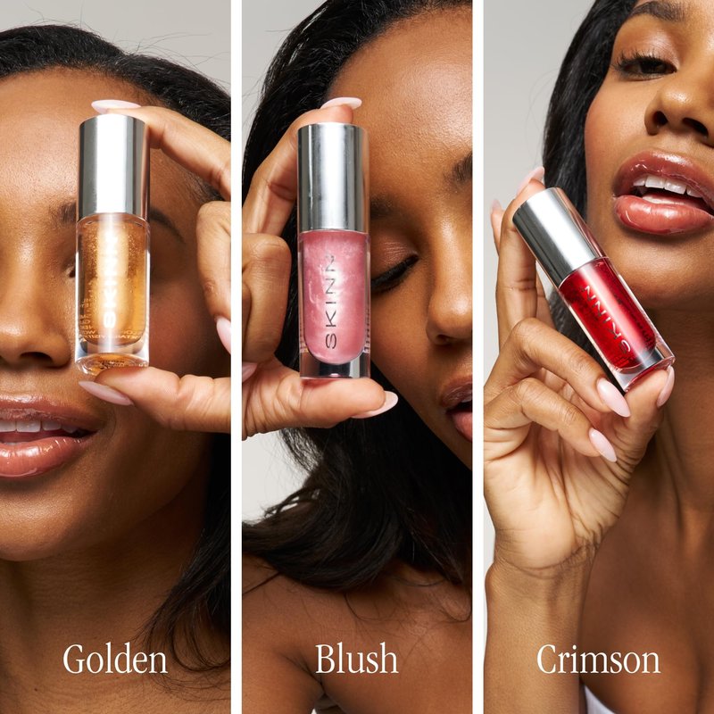SKINN Holiday Trio Bundle Luminous Lip Oil (Crimson Blush, Golden) - Red Holiday Box