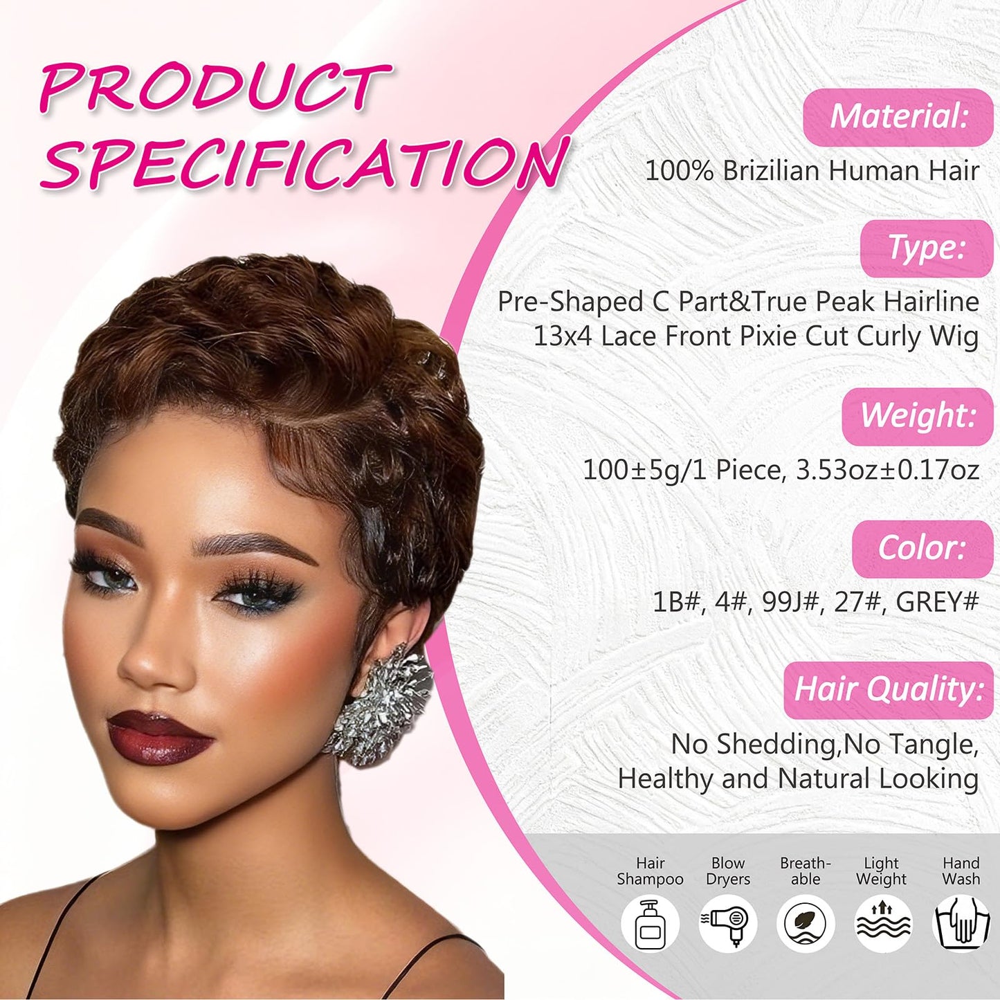 CRYSTALHAIR Short Curly Pixie Cut 13x4 Lace Front Wig 100% Human Hair Wigs, Black 13x4 HD Lace Frontal Wigs Short Layered Curly Glueless Wig Pre Plucked Deep Wave Pixie Cut Human Hair Wigs for Women