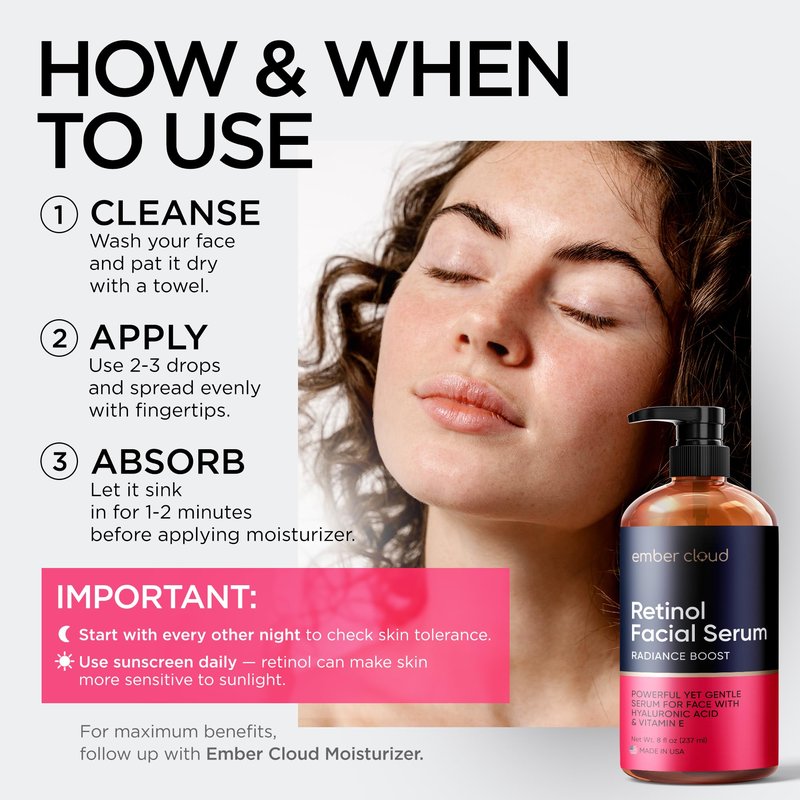 Ember Cloud Retinol Serum for Face (8Oz) with Hyaluronic Acid, Vitamin E & Aloe Vera - Anti-Aging Serum