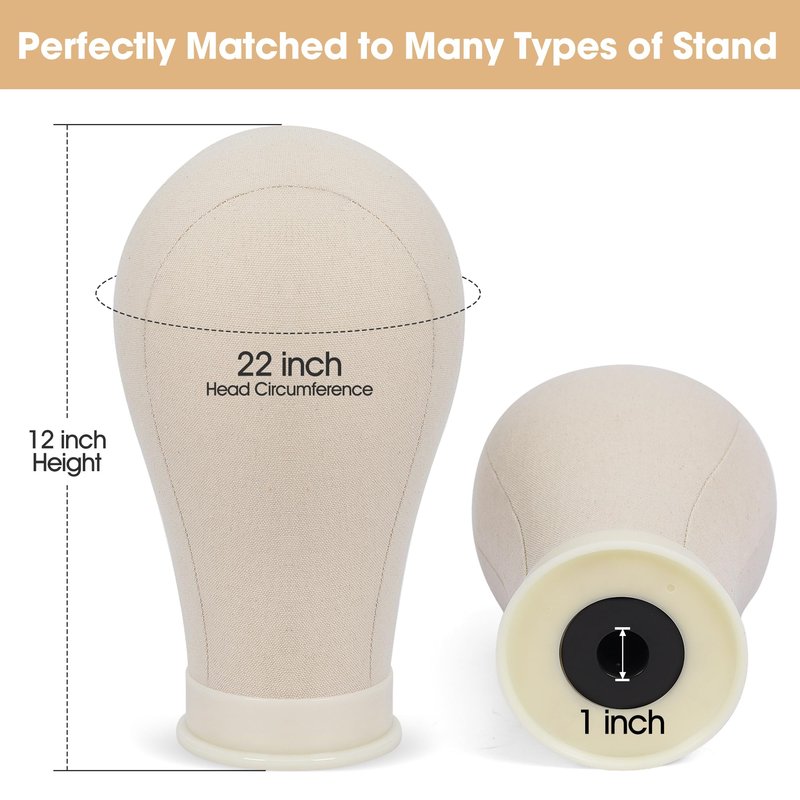 Klvied 22 Inch Cork Canvas Block Head Mannequin Head for Wigs, Wig Head Stand for Display Styling Wigs Making Kit ，Including Doll Head Storage Bag