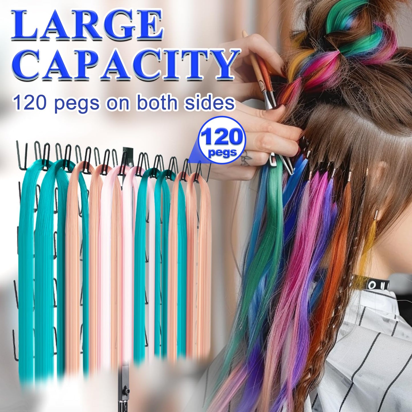 MIVERYEA Braiding Hair Rack Standing with 120 Pegs, Height Adjustable 2-Side Hair Divider Metal Hair Braiding Separator Stand, Black