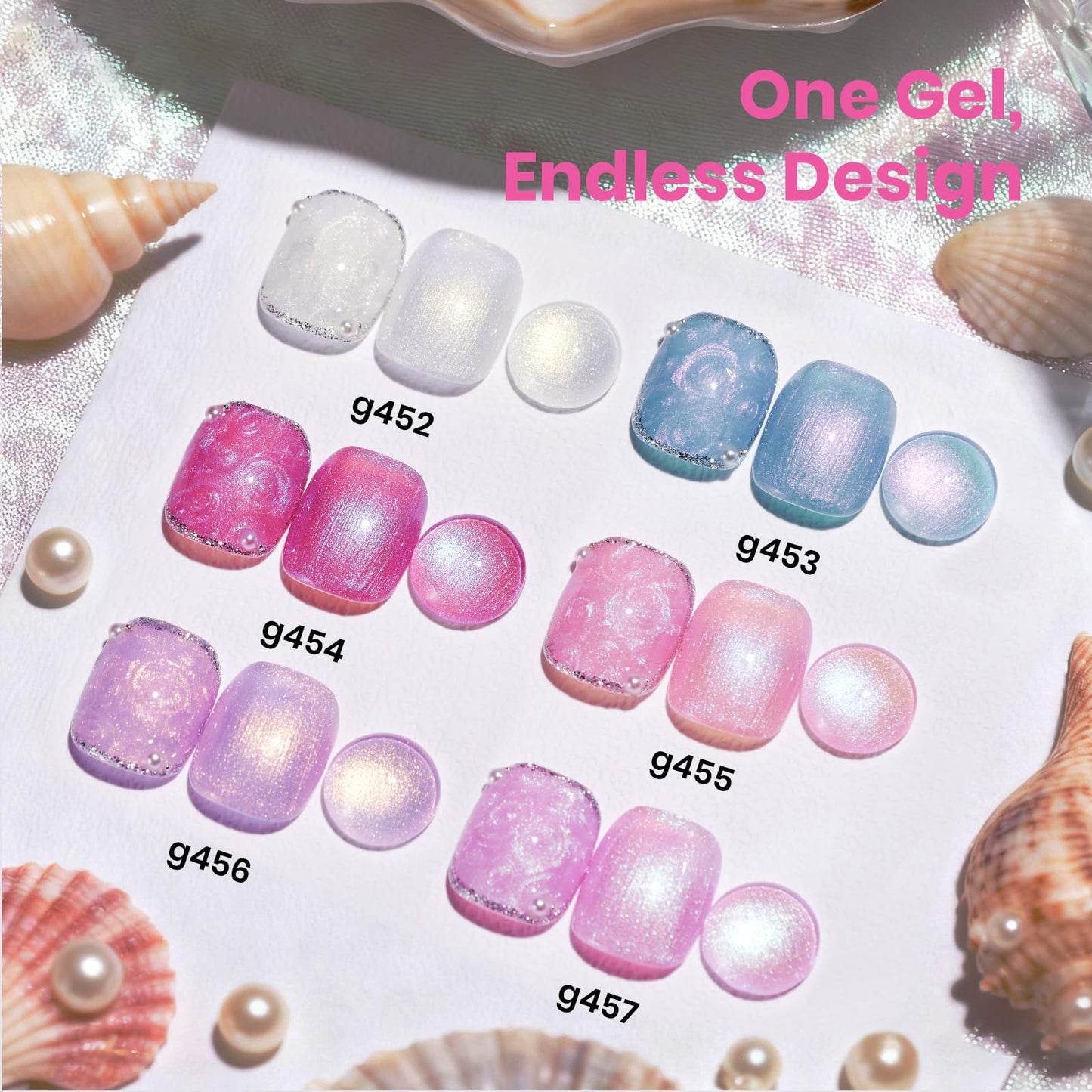 beetles Pearl Gel Polish Set - Ocean Whisper Collection, 15ML Full Size Shimmer White Pink Purple Mermaid Nail Swirl Shell Thread Polish Soak Off Uv Gel Polish Effect DIY Manicure Gift for Women