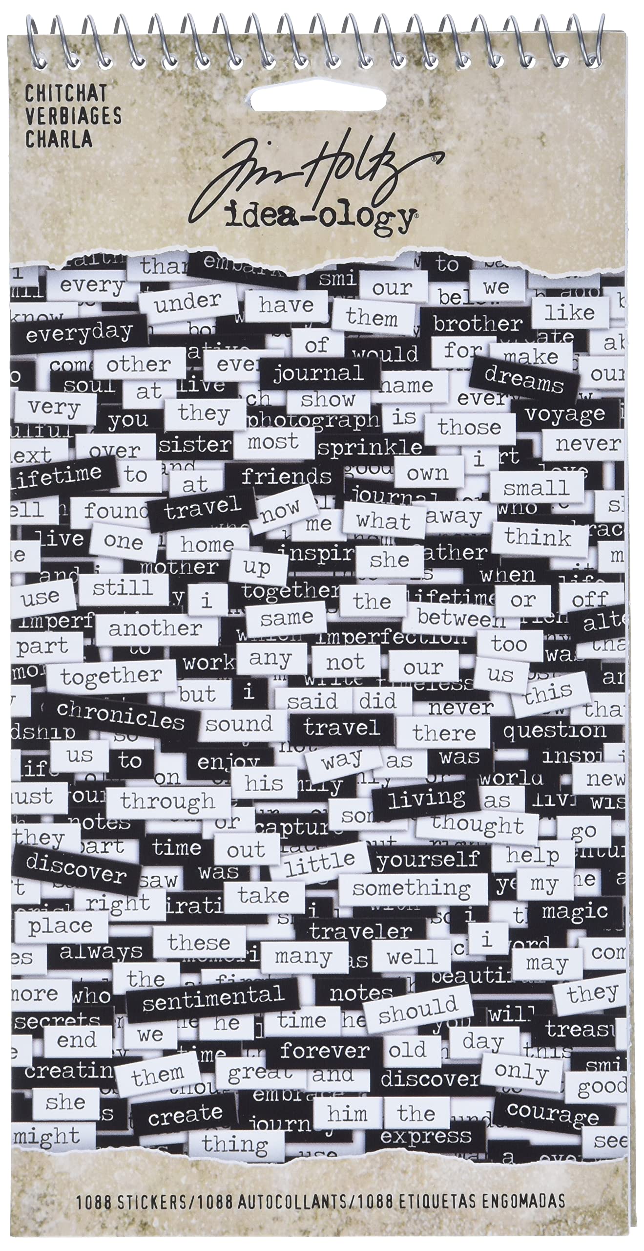 Tim Holtz Idea-ology Chitchat Word Stickers, Black and White Matte Cardstock, 1088 Stickers, TH92998, 1/8"